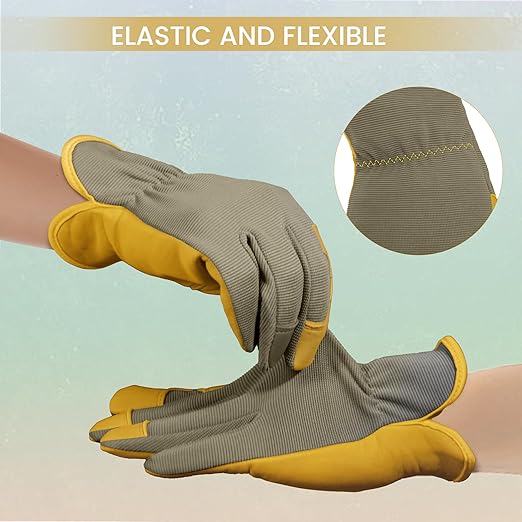 Gardening Gloves, Garden Gloves for Women and Men, Thorn Proof Working Gloves, Durable Leather Work Garden Gloves for Yard & Outdoor Work, Golden, S