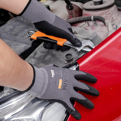 Kebada W2 Safety Work Gloves, Micro-Foam Nitrile Coated Gloves, Touchscreen,Ideal for Package Handling, Gardening, Construction, 1 Pair Small