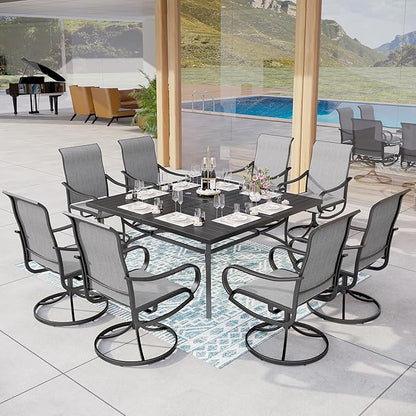 MFSTUDIO Outdoor Dining Set for 8, Patio Table and Chairs Set with Umbrella Hole, 9 Piece Outdoor Patio Furniture Set for Deck/Backyard/Poolside/Garden