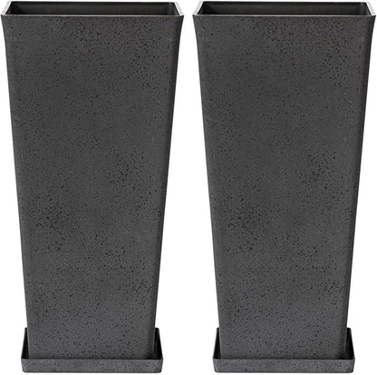 LA Jolie Muse 30 Inch Tall Planters for Outdoor Plants, 2 Sets Concrete Grey, Tall Large Planters for Front Door, Patio and Deck