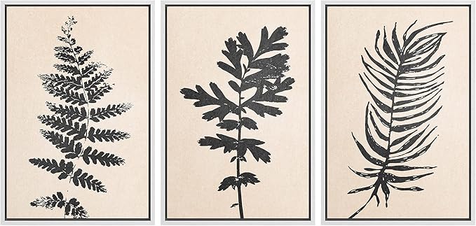 Ashbrook Framed Canvas Print Wall Art Set Black Grunge Forest Plant Silhouette Nature Wilderness Illustrations Modern Art Rustic Chic Colorful for Living Room, Bedroom, Office - 16"x24"x3 White