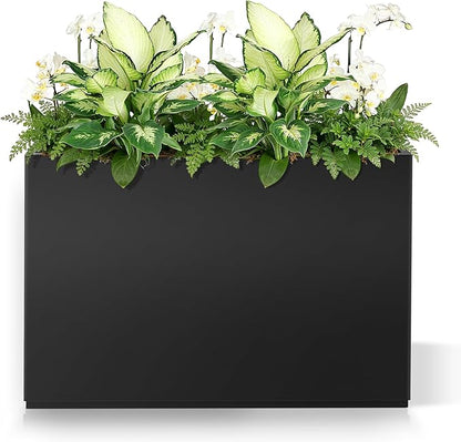 Tall Rectangular Planter Box for Outdoor Plants, Large Metal Black Planters for Patio Porch, Modern Decor for Plants,with Drainage Holes (35" L x 9" W x 26" H)