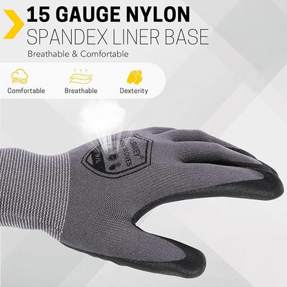 Safety Work Gloves-16/32 Pairs, Micro Foam Nitrile Coated Glove,Seamless Knit Nylon Gloves for Men Women（S-XL