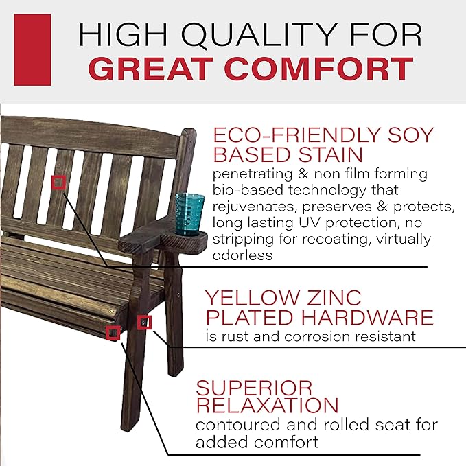 Amish Casual Outdoor Heavy Duty 800 LB Mission Pressure Treated Garden Bench(5 Foot, Dark Walnut Stain)