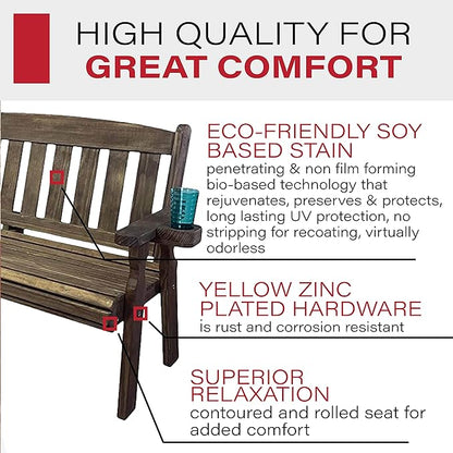 Amish Casual Outdoor Heavy Duty 800 LB Mission Pressure Treated Garden Bench(5 Foot, Dark Walnut Stain)