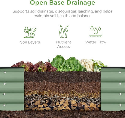 Best Choice Products 8x2x1ft Outdoor Metal Raised Garden Bed, Oval Deep Root Planter Box for Vegetables, Flowers, Herbs, and Succulents w/ 108 Gallon Capacity - Sage Green