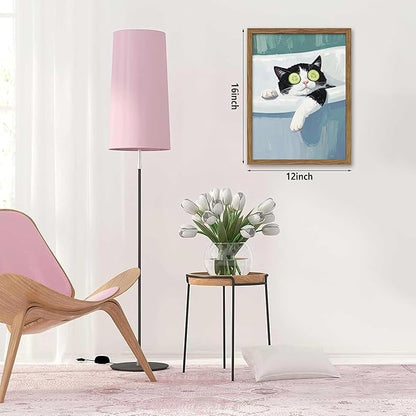 Framed Tuxedo Cat Canvas Wall Art, Bathroom Pictures Wall Decor, Funny Cat in Bath Poster Print, Modern Dark Humor Animal Painting Artwork for Bathroom Apartment Home Aesthetics – 8x10 inch