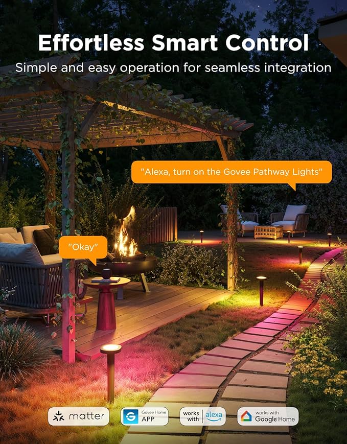 Govee Outdoor Pathway Lights 2, IP66 Waterproof Patio Lights, 60+ Scene Modes Landscape Lighting for Yard, Garage, Garden, Lawn, Outdoor Decor, Works with Alexa, Google Assistant, Matter, Wired 4 Pack