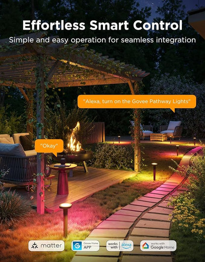 Govee Outdoor Pathway Lights 2, IP66 Waterproof Patio Lights, 60+ Scene Modes Landscape Lighting for Yard, Garage, Garden, Lawn, Outdoor Decor, Works with Alexa, Google Assistant, Matter, Wired 4 Pack