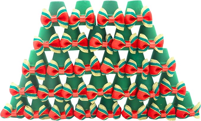 Mini Terracotta Pots – Small Clay Flower Pots for Succulents, Cactus, DIY Crafts, Fairy Garden, Miniatures, School Projects, Mini Planters - Set of 30 (Bow Accent, 1.2 Inch)