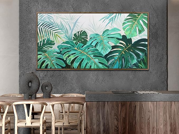 Enartly Plant Leaf Canvas Tropical Framed Wall Art for Living Room, Hawaiian Monstera Painting Plam Botanical Wall Art Print for Bedroom Dining Room Office Home Decor, 40"x20"