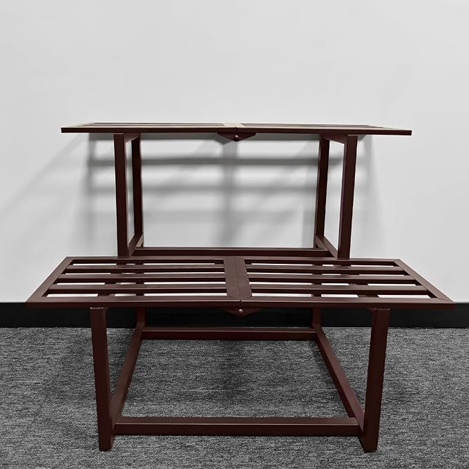 Metal Plant Stand Indoor, Outdoor Iron Plant Shelf, Heavy Duty Slatted Display Shelf for Patio Balcony Garden Living Room Load Bearing 330 LB 26" L x 20.2" H x 17.7" W 2 Tier Coffee