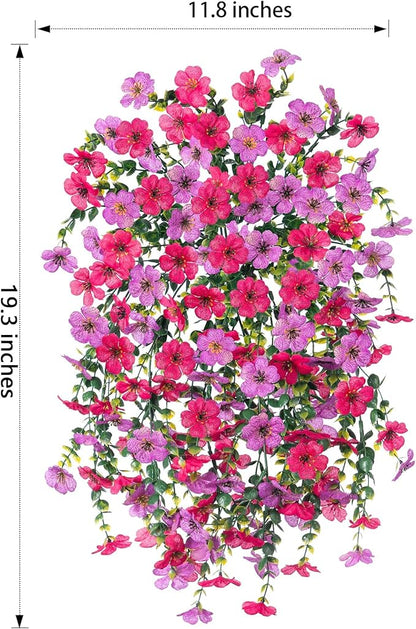 HyeFlora Artificial Flowers for Outdoors Fake Hanging Decoration, 2Pcs Purple and Hotpink Spring Decor, Realistic Plants, UV & Fading Resistant Silk Flower for Porch Patio Balcony Planter Yard