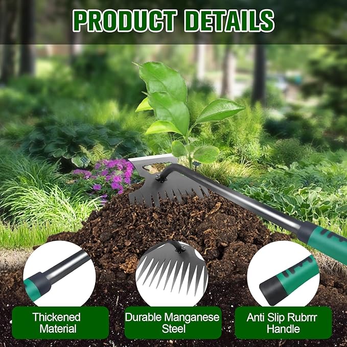 11 Teeth Portable Manganese Steel Weed Puller Tool， Uprooting Steel Hand Weeder Tool for Garden Yard Farm - Durable Manganese, Manual Multifunctional Weeding Artifact Kit (Green)
