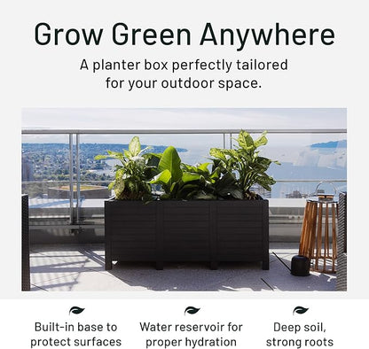 Tierra Verde 17-Inch x 48-Inch Raised Garden Trough Box with Tool-Free Connect System and Crafted from Recycled Materials, for Patios or Decks, Black