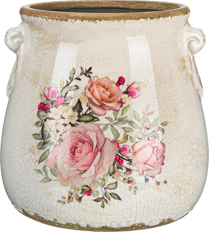 Ceramic Scroll Planter 6.5 Inch Chinoiserie Floral Vase with Drainage Holes Vintage Flower Vase Flower Pot Rustic Ceramic Pots for Indoor Plants Garden Home Bookshelf Decor(Ink Color)