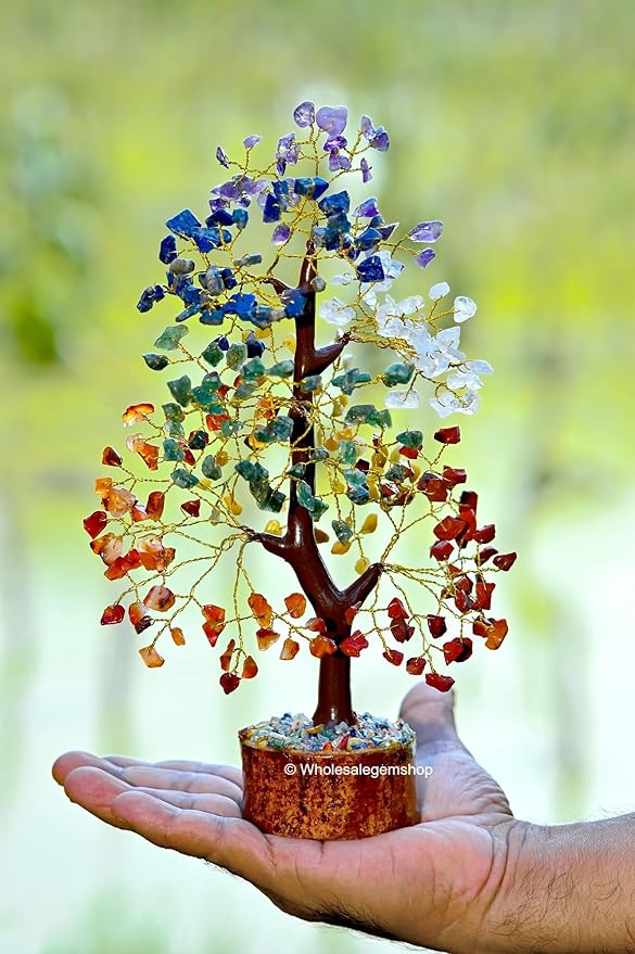 Handmade Wire Tree for Energy Healing, Meditation & Home Decor (Seven Chakra (Golden Wire)