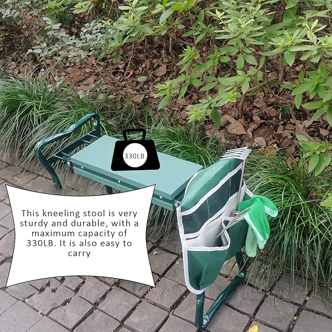 Garden Kneeler and Seat Heavy Duty - Foldable Kneeling Stool with Large Tool Pouch & Storage Bag, Space-Saving, Ideal Gift for Gardeners, Seniors & Parents