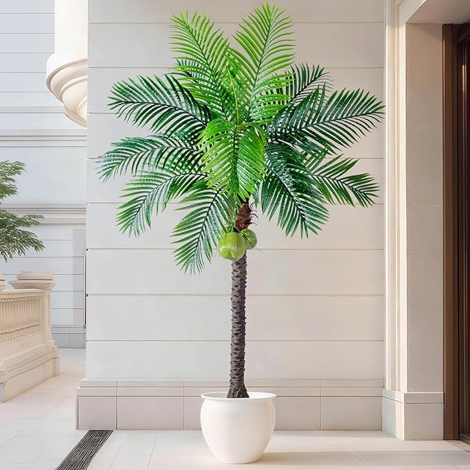Artificial Phoenix Palm Tree 7.2ft Tall - Fake Large Tropical Tree with Adjustable Leaves, Realistic Faux Sago Palm for Indoor Outdoor Decor, Patio, Poolside, Yard, Living Room, Office