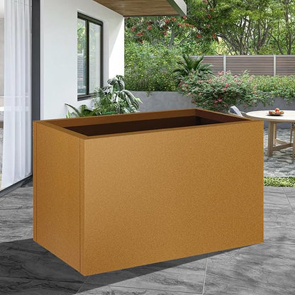 Corten Steel Planter Box 32"x16"x16", Rustic Metal Planter with Partitions & Drainage Holes, Frost Rust Resistant Heavy Duty Planter for Patio Garden Indoor Outdoor Commercial Decor