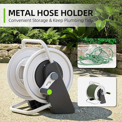 Metal Garden Hose Reel Cart,Hose Holder Up to 50-80 Feet of 5/8" Hose,Wall Mounted Water Hose Reel,Portable Hose Reels for Outside Car Washing, Watering