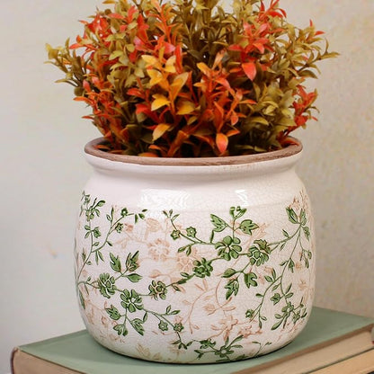Vintage Ceramic 6.29in Plant Pots, Decorative Vase for Indoor Garden, Room & Home Decor, Sage Beige