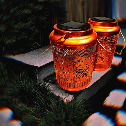 Solar Garden Colorful Lanterns, Hollow Metal Lamp, Waterproof Outdoor Decorative Light for Yard,Patio,Garden Decor (2)