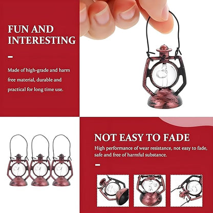 3Pcs Miniature Dollhouse Lanterns – Bronze Kerosene Lamp Micro Landscape Ornaments for Fairy Garden, Halloween, Christmas, Diorama, Terrarium, Porch Light, Outdoor Decoration, Dollhouse Accessories（C）