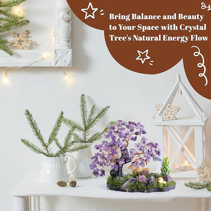 Crystal Tree of Life, Amethyst Healing Crystal Trees for Office, Home Decor, Livingroom and Wall Decor, Handmade Bonsai Trees for Positive Energy, Good Luck Birthday Gifts for Women, Mom