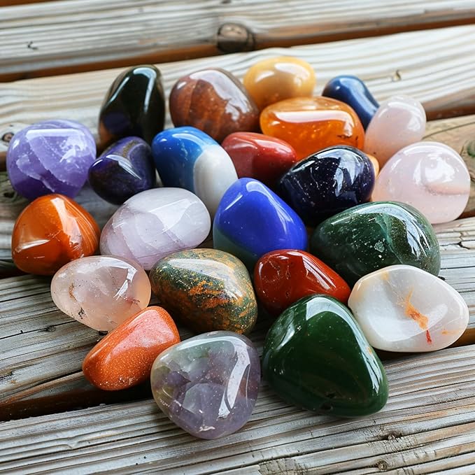 Polished Stone Set, Limited Edition, 50 Pcs, 1.8 lbs, 0.8 Inches, 25 Types of Extra Large Tumbled Gemstones and Crystals in Bulk for Healing, Reiki, Meditation, and Witchcraft