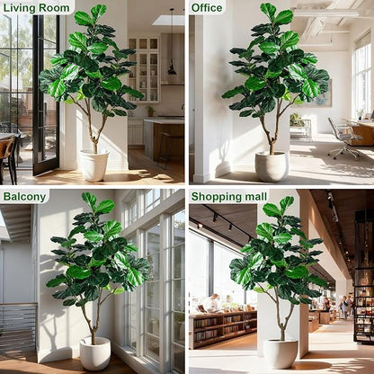 Tall Artificial Trees Large Faux Fiddle Leaf fig Tree with Pot Indoor Outdoor Realistic Floor Fake plantas for Home Living Room Office Porch Outside Patio arboles para decoracion Housewarming Gift
