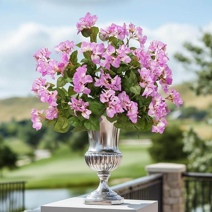 4 Pcs Artificial Flowers Bougainvillea Outdoor Artificial Plants Faux Flowers with Stems Silk Flowers for Wedding Porch Living Garden Decor Without Vase (4PCS,White Purple)