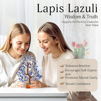 YATSKIA Lapis Lazuli Crystal - Crystal Tree - Feng Shui Decor - Tree of Life - Meditation Accessories - Desk Decorations, Spirtual Things, Good Luck Gifts