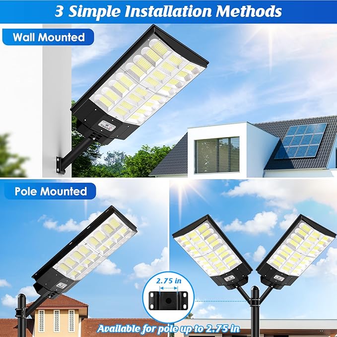 Solar Street Light Outdoor Waterproof 6400W, 640000LM Motion Sensor Solar Powered Flood Light, Dusk to Dawn Lighting with Remote Control, 8500K Commercial Area Lighting for Outside Parking Lot, 1-Pack
