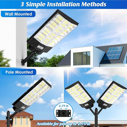 Solar Street Light Outdoor Waterproof 6400W, 640000LM Motion Sensor Solar Powered Flood Light, Dusk to Dawn Lighting with Remote Control, 8500K Commercial Area Lighting for Outside Parking Lot, 1-Pack