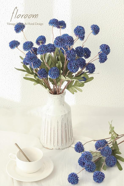 Floroom 5pcs Royal Blue Faux Silk Mums Artificial Flowers, Bulk Fake Small Mini Chrysanthemums with Stems for DIY Wedding Centerpieces Floral Arrangements Vase Fillers Home Decorations