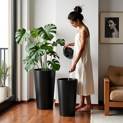 Set of 2 Tall Planters 22", Large Planters for Outdoor Indoor Plant Pots with Wire Drawing Process, Containers Large Decorative Tree Planter Front Porch Patio, Black