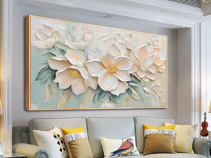 Anolyfi Botanical Framed Textured Canvas Wall Art for Living Room, Modern Aesthetic Sage Florals Painting, Large Framed Wall Art for Hallway Bedroom Dining Room Office Home Decor, 48"x24"
