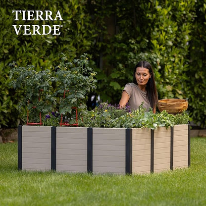Tierra Verde 48-Inch x 48-Inch Raised Garden Bed with Tool-Free Connect System and Crafted from Recycled Materials, for Patios or Decks, Khaki