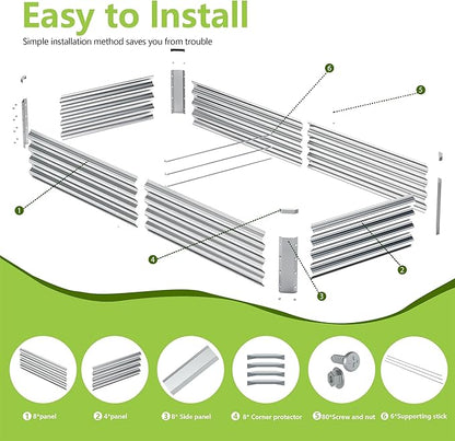 2PCS 8x2x1FT Galvanized Raised Garden Bed Kit,Vegetable Boxes-Rectangle Metal Flower Box,Large Planter Raised Beds Outdoor Garden for Planting,Fruit,Herb-Silver