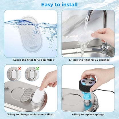 28+28 Pack Cat Water Fountain Filters, Pet Water Fountain Filters Replacement for Dog/Cat Stainless Steel Fountain 108oz/3.2L& 67oz/2L, 10 Months Set to Keep Drinking Fresh