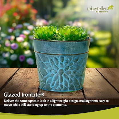 Robert Allen MPT02005 Laurel Series Metal Planter Flower Pots, 6", Lagoon