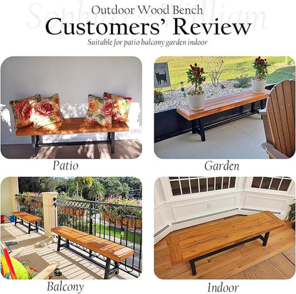 Sophia & William Outdoor Bench Garden Bench Wood 63", Patio Dining Bench Weatherproof, Wooden Park Front Porch Benches for Outside, Backless Acacia Wood Bench Long Narrow Clearance, Teak