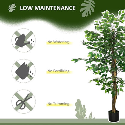 HOMCOM 5ft Artificial Ficus with Pot, Indoor Fake Plant for Home Office Living Room Décor