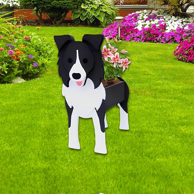 Border Collie Dog Planter Plant Pots,Cute Dog Flower Planter,Gifts for Pet Lovers,Unique Animal Plant Pots,Office,Indoor Outdoor Garden Decor