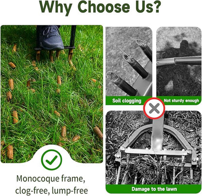 Heavy Duty Manual Lawn & Grass Aerator Tool - One-Piece Frame & Non-Clogging Semi-Open Plugs for Durable, Effortless Aeration, 1 Pack