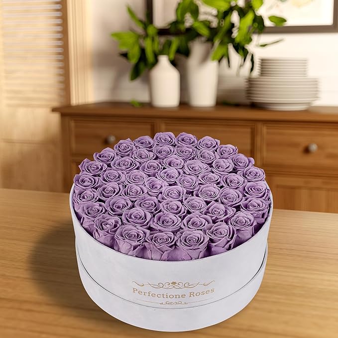 50 Piece Roses in a Velvet Box, Flowers for Delivery, Presereved Flowers Birthday Gifts for Women Mom and Wife (Lavender)