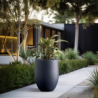 Kante Tall Concrete Planter, 21.7-Inch Height Antique Blue Large Indoor Outdoor Plant Pot with Drainage Hole for Patio Garden Home, Modern Decor for Flowers and Tree