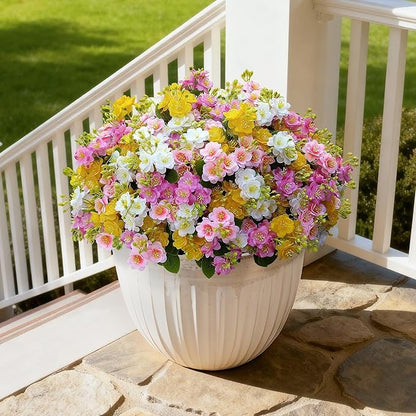 alyptus Artificial Flowers for Outdoors, 12 Bundles UV Resistant Spring Fake Flowers for Porch, Patio & Home Decor – Realistic Outdoor Faux Plants with 4 Colors - Multicolor