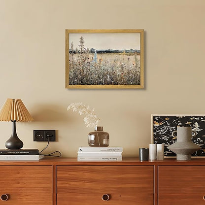 Framed Canvas Wall Art Vintage Wall Decor Landscape Nature Country Wildflower Paintings Bathroom Decor Oil Pictures Modern Farmhouse Cottagecore Print Poster French Country Vintage Painting 12x16 Inch